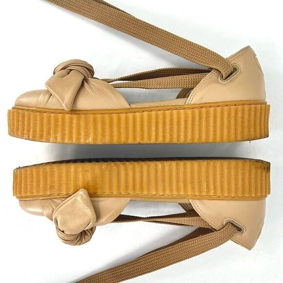 Fenty X Puma Rihanna Bow Creeper Ankle Laced Tan Leather Platform Sandals 7.5 - Picture 5 of 11